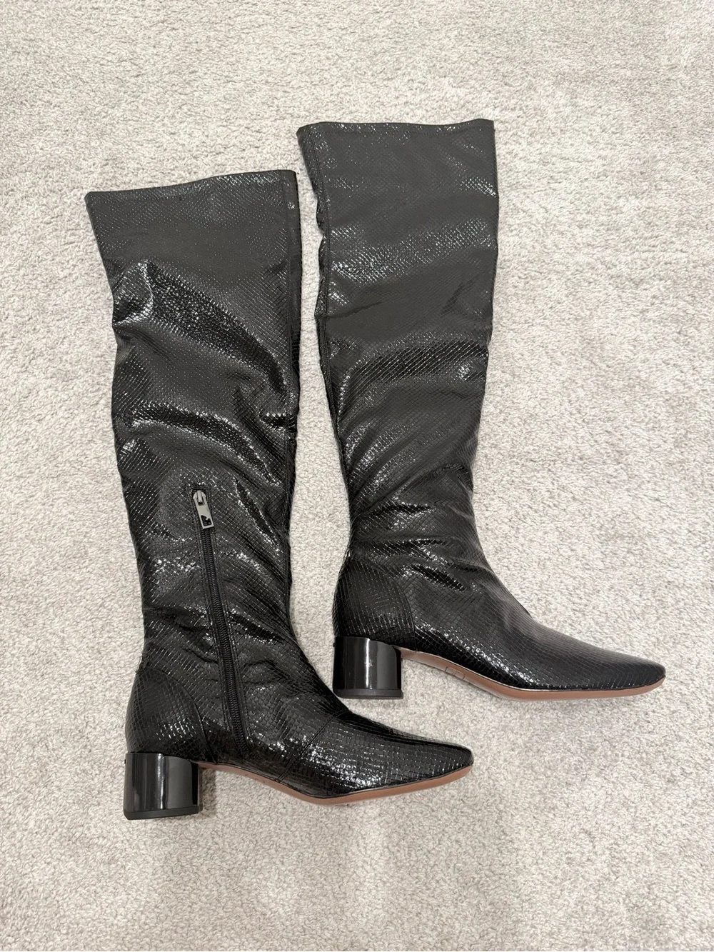 Franco Sarto Over the Knee Black Faux Snakeskin Embossed boots